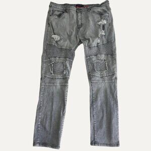 Encrypted Distressed Moto Jeans – Gray – Size 44 x 32